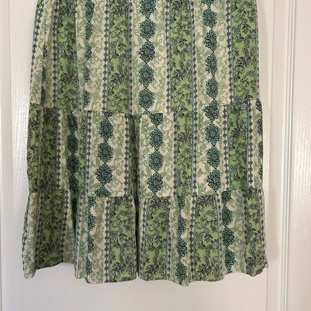 J. Jill Green Tiered Boho Mini Skirt Small Tassel Drawstring Boho Cottagecore